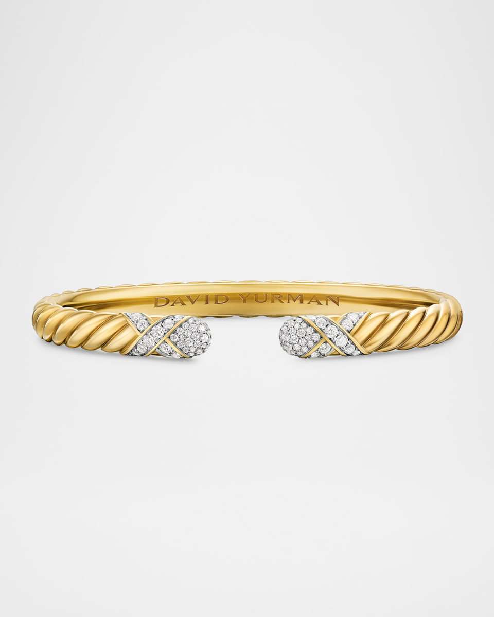 Sculpted Cable X Bracelet with Diamonds in 18K Gold, 6mm
